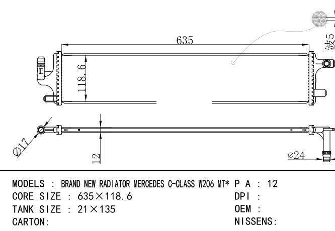  Car Radiator for BENZ MERCEDES C-CLASS W206 MT*