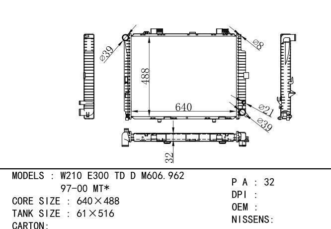  Car Radiator for BENZ W210 E300 TD D M606.962 97-00 MT