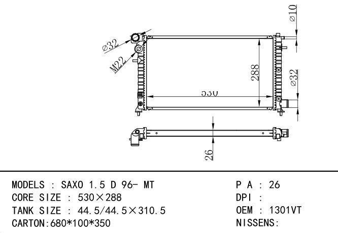 1301VT Car Radiator for CITROEN  SAXO 1.5 D 96- MT