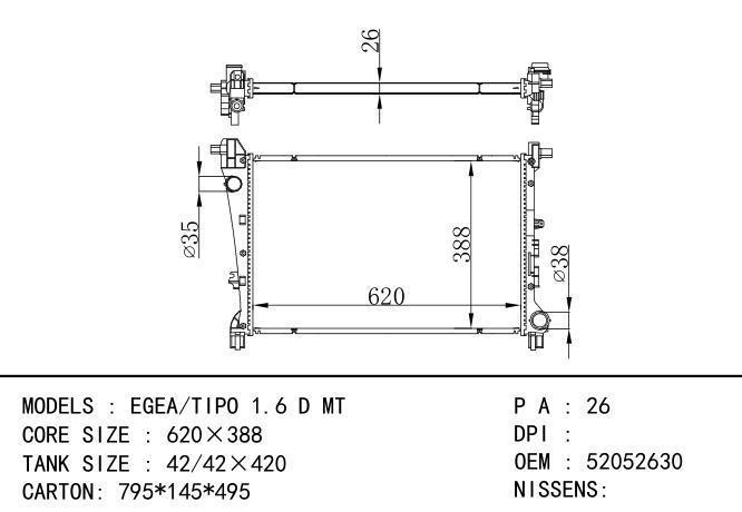 52052630 Car Radiator for FIAT  EGEA 1.6 MULTIJET Diesel