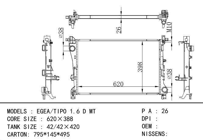  Car Radiator for FIAT  EGEA/TIPO 1.6 D MT