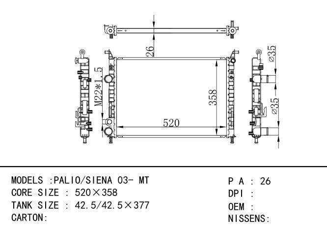 46815887/46819261 Car Radiator for FIAT  PALIO/SIENA 03- MT