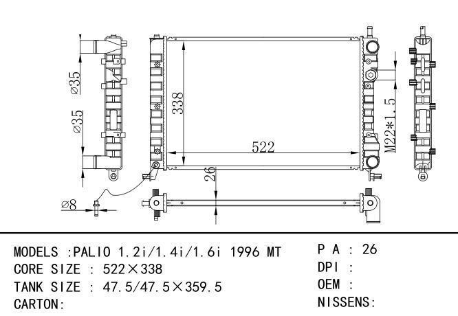46417059/46548485/ 46750718 Car Radiator for FIAT  PALIO 1.2i/1.4i/1.6i 1996 MT