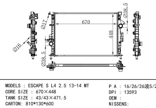  Car Radiator for FORD ESCAPE L4 2.5  13-14 MT