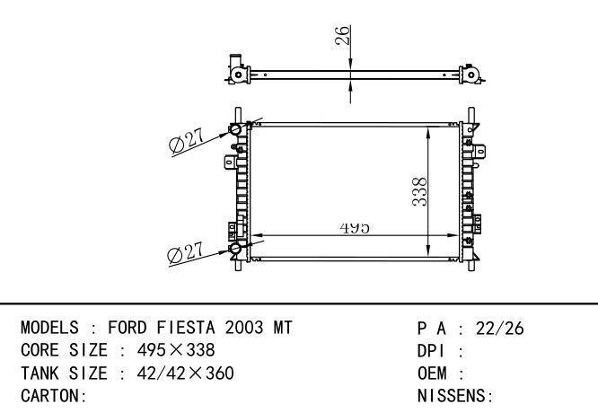  Car Radiator for FORD FORD FIESTA 2003MT