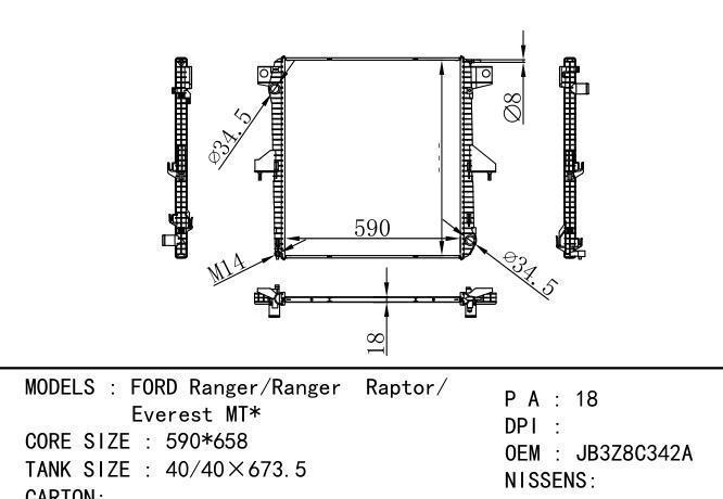 JB3Z8C342A Car Radiator for FORD FORD Ranger/Ranger  Raptor/Everest MT