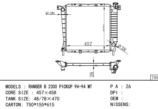  Car Radiator for FORD RANGER B 2300 PICKUP