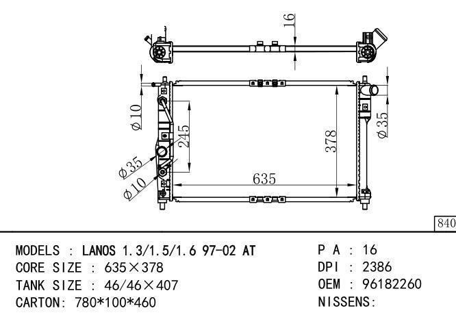 96182260/96182261/P96182260/P96182261/*96182260 Car Radiator for DAEWOO LANOS 1.3