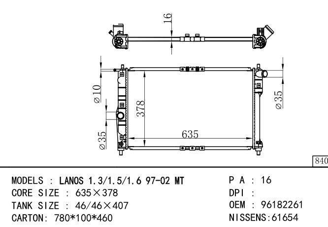 96182260/96182261/P96182260/P96182261/*96182261 Car Radiator for DAEWOO LANOS1.3-