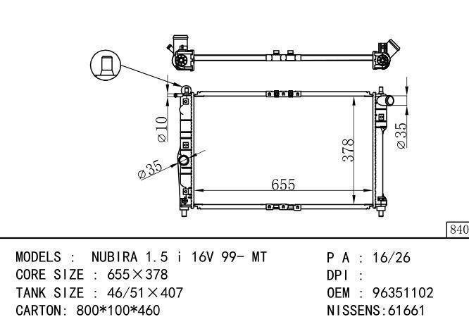 96273594/96273596/96351102/96351103/P96273594/P96273596/*96351102 Car Radiator fo