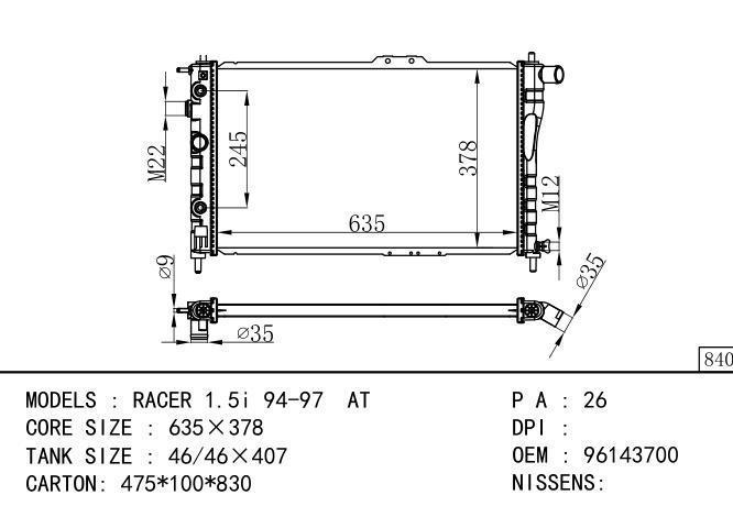 96143700 Car Radiator for DAEWOO RACER 1.5i