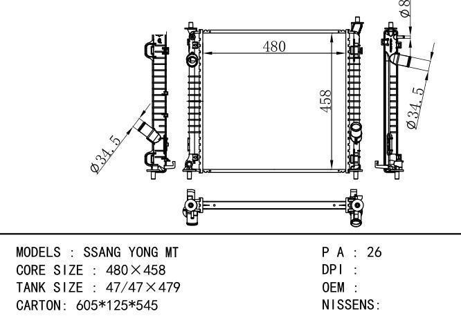  Car Radiator for DAEWOO SSANG YONG MT