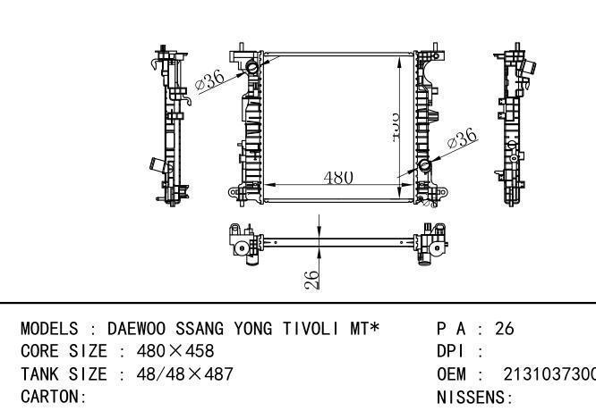 2131037300 Car Radiator for DAEWOO DDAEWOO MT