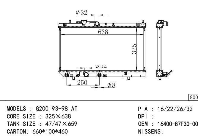 *6400-87F30-000 Car Radiator for DAIHATSU  DAIHATSU G200'