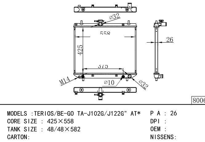  Car Radiator for DAIHATSU  TERIOS/BE-GO TA-J102G/J122G＂ AT