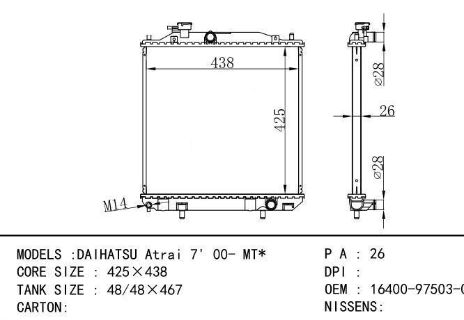 16400-97503-000 Car Radiator for DAIHATSU  DAIHATSU Atrai 7' 00- MT