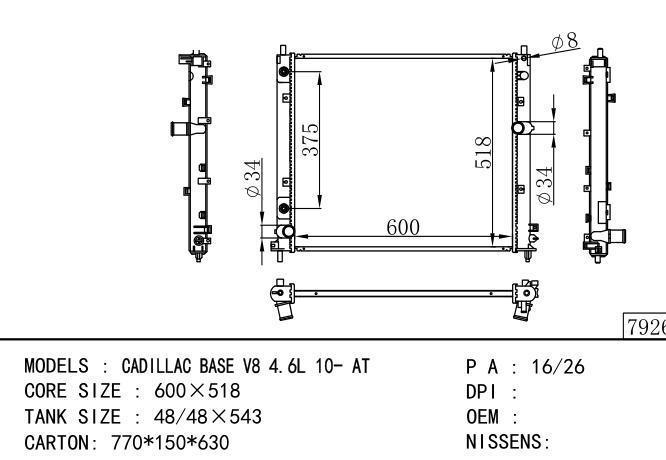  Car Radiator for  GM,DODGE CADILLAC BASE V8 4.6L 10- AT