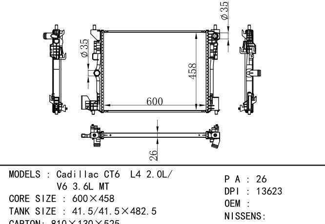  Car Radiator for  GM,DODGE Cadillac CT6  L4 2.0L/V6 3.6L MT