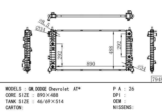  Car Radiator for  GM,DODGE GM,DODGE Chevrolet  AT