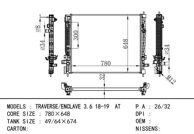  Car Radiator for  GM,DODGE TRAVERSE/ENCLAVE 3.6 18-19  AT