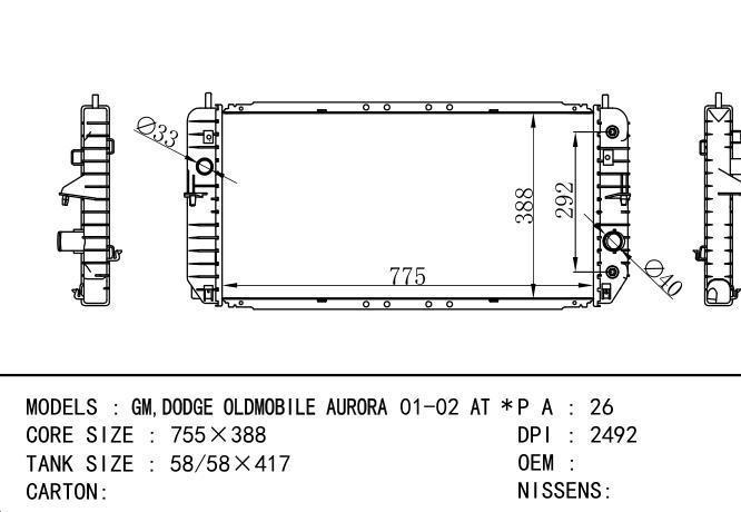  Car Radiator for  GM,DODGE GM,DODGE OLDMOBILE AURORA 01-02 AT