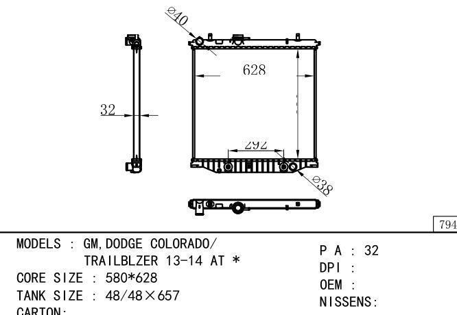  Car Radiator for  GM,DODGE GM,DODGE COLORADO/ TRAILBLZER 13-14 AT