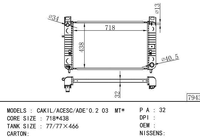  Car Radiator for  GM,DODGE CAKIL/ACESC/ADE'0.2 03- MT