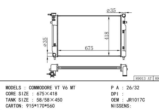 *JR1017C Car Radiator for  HOLDEN COMMIDORE VY V6