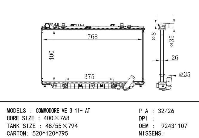 92431107 Car Radiator for  HOLDEN COMMODORE VE 3 11-