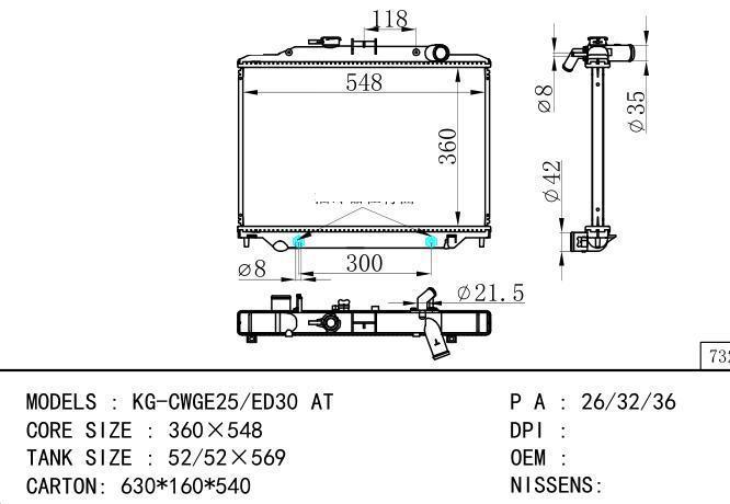  Car Radiator for NISSAN KG-CWGE25-ED30 AT