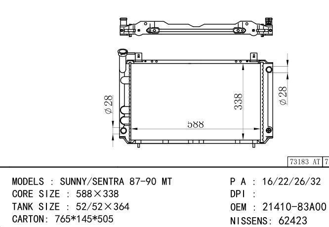 *2141083A00 Car Radiator for NISSAN SUNNY-Sentra FNB12'