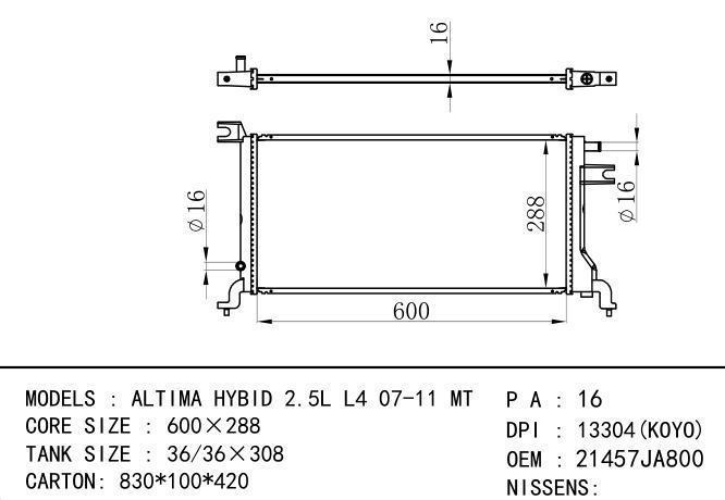 *21457JA800 Car Radiator for NISSAN ALTIMA 2..L