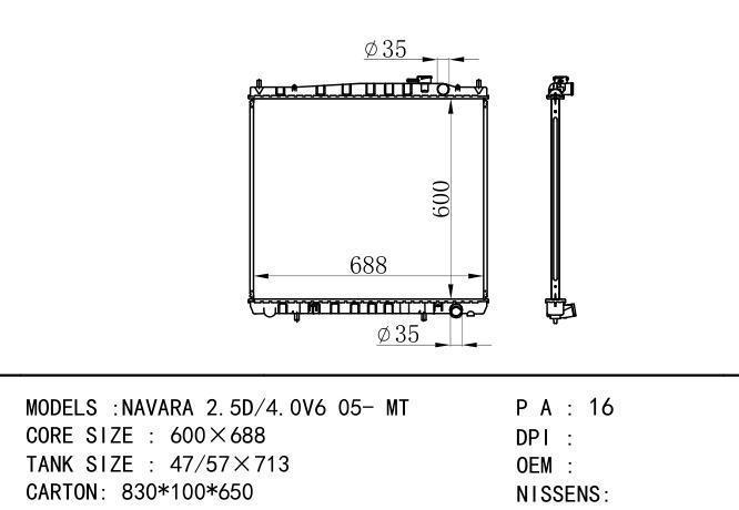  Car Radiator for NISSAN NAVARA 2.5D-4.0 V6