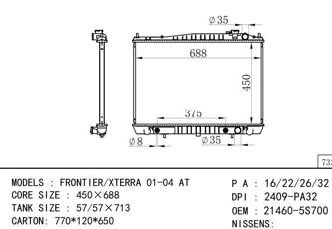 *21460-5S700-1Z600 Car Radiator for NISSAN XTERRA SE-XE 3.3L V6