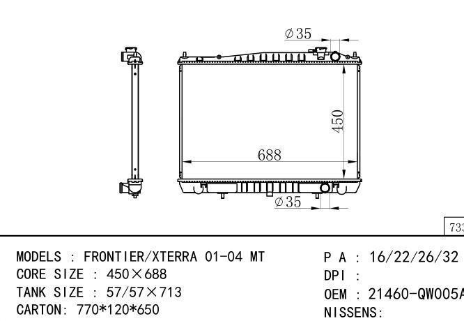 *21460-QW005A Car Radiator for NISSAN XTERRA SE-XE 3.3L V6