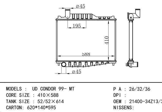 21400-34Z13/34Z69 Car Radiator for NISSAN UD CONDOR 99- MT