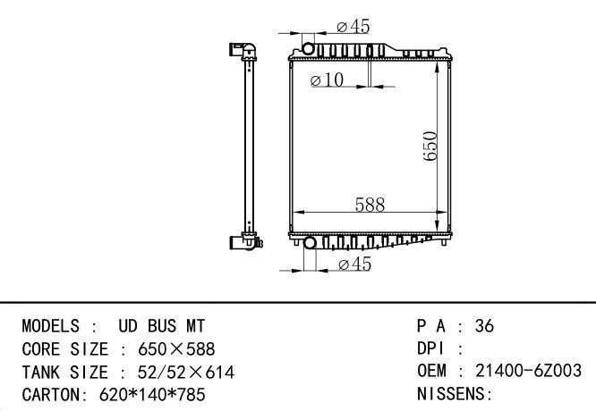 21400-6Z003 Car Radiator for NISSAN UD BUS MT