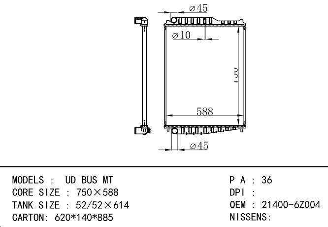 21400-6Z004 Car Radiator for NISSAN UD BUS MT