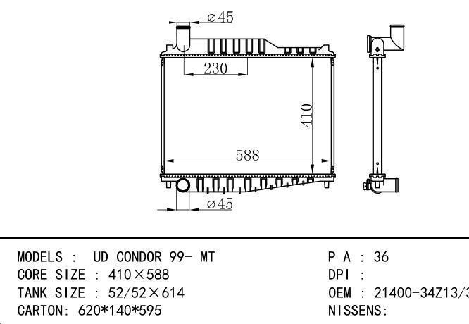 21400-34Z13/34Z69 Car Radiator for NISSAN UN CONDOR 99-MT