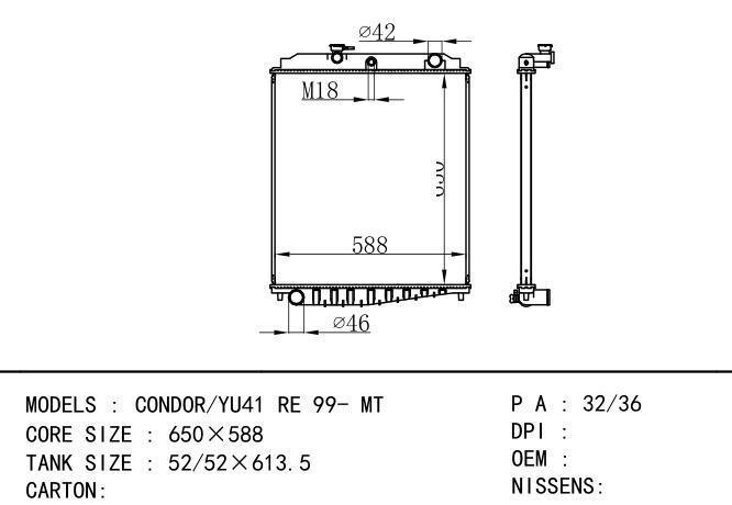  Car Radiator for NISSAN CONDOR/YU41 RE 99-MT