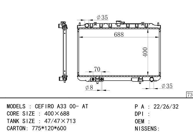  Car Radiator for NISSAN MAXIMA A33 00 AT