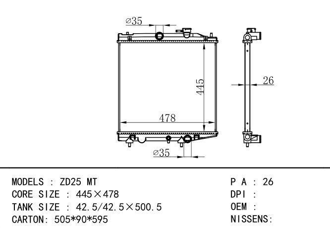  Car Radiator for NISSAN ZD25 MT