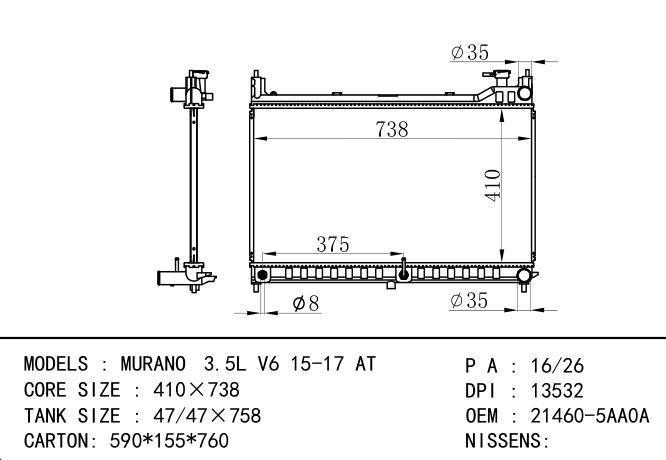 21460-5AA0A Car Radiator for NISSAN MURANO 3.5L V6 15-17 AT