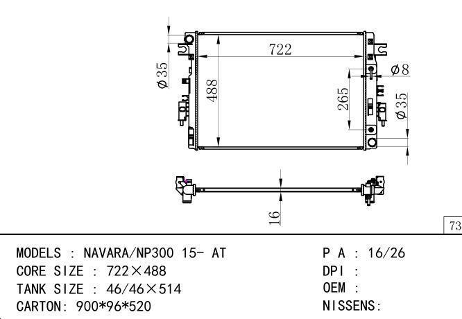  Car Radiator for NISSAN NAVARA/NP300 15- AT