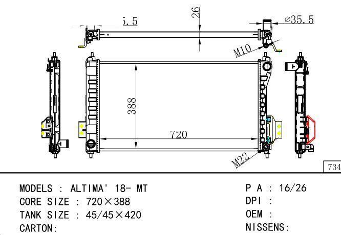  Car Radiator for NISSAN ALTIMA' 18- MT