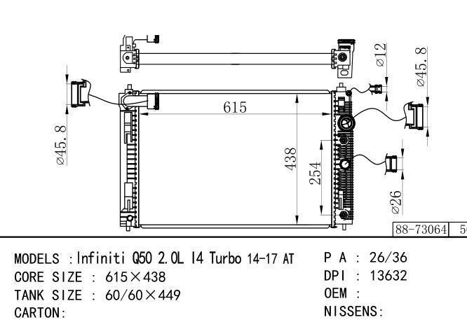  Car Radiator for NISSAN lnfiniti Q50 2.0L I4 Turbo 14-17 AT