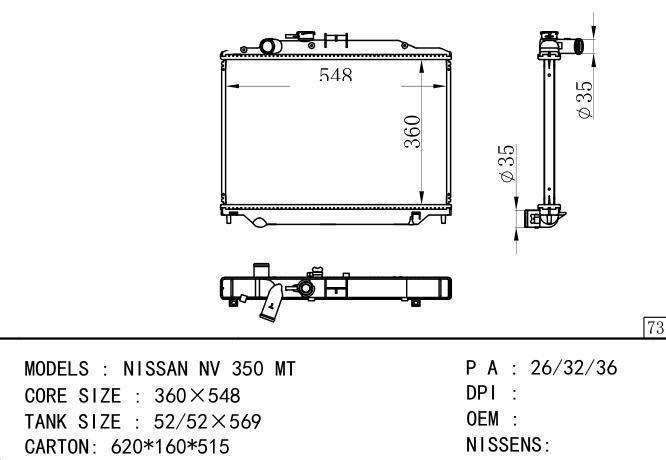  Car Radiator for NISSAN NISSAN NV 350 MT