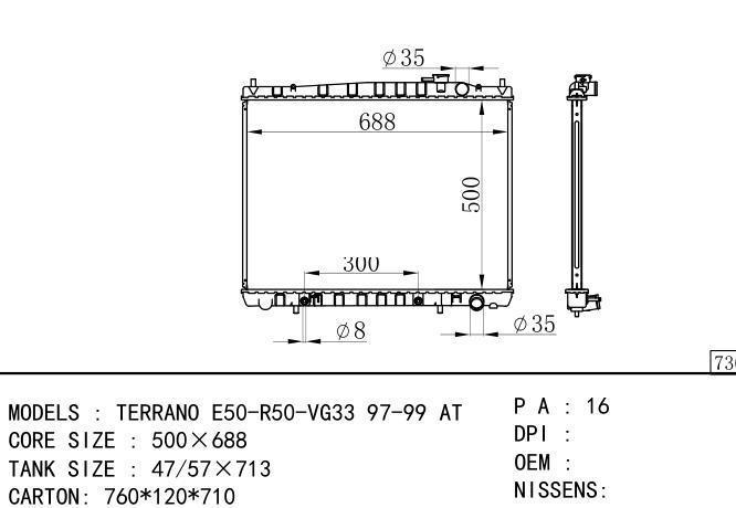  Car Radiator for NISSAN TERRANO E50-R50-VG33 97-99 AT