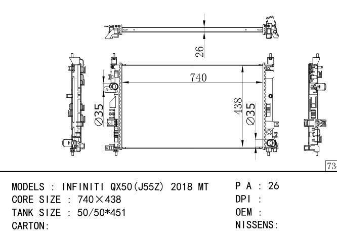  Car Radiator for NISSAN INFINITI QX50(J55Z) 2018 MT