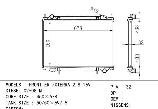  Car Radiator for NISSAN FRONTIER /XTERRA 2.8 16V DIESEL 02-08 MT